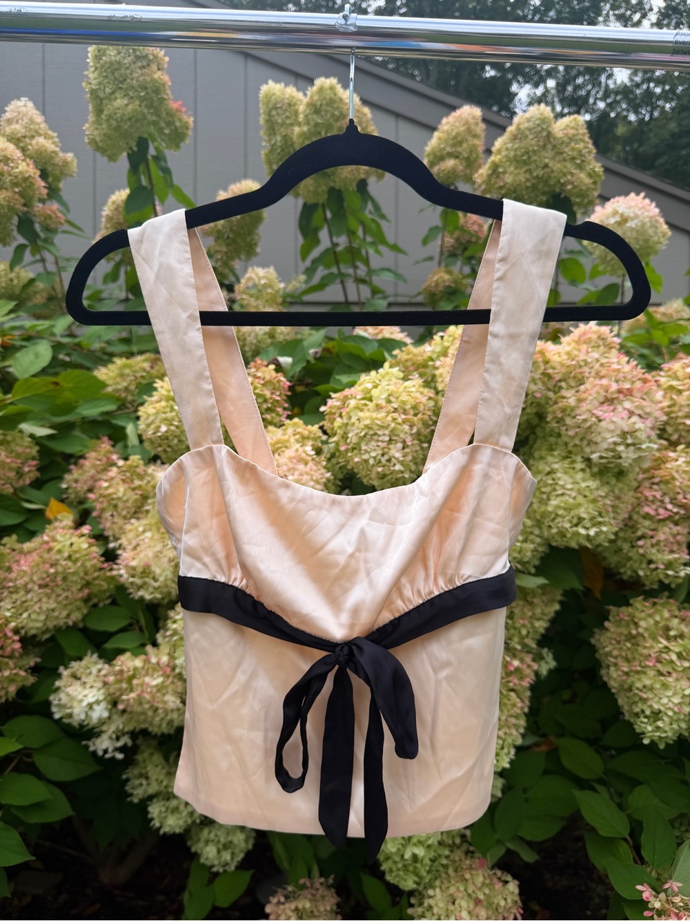 Edikted Cream Satin Bustier Camisole with Black Tie